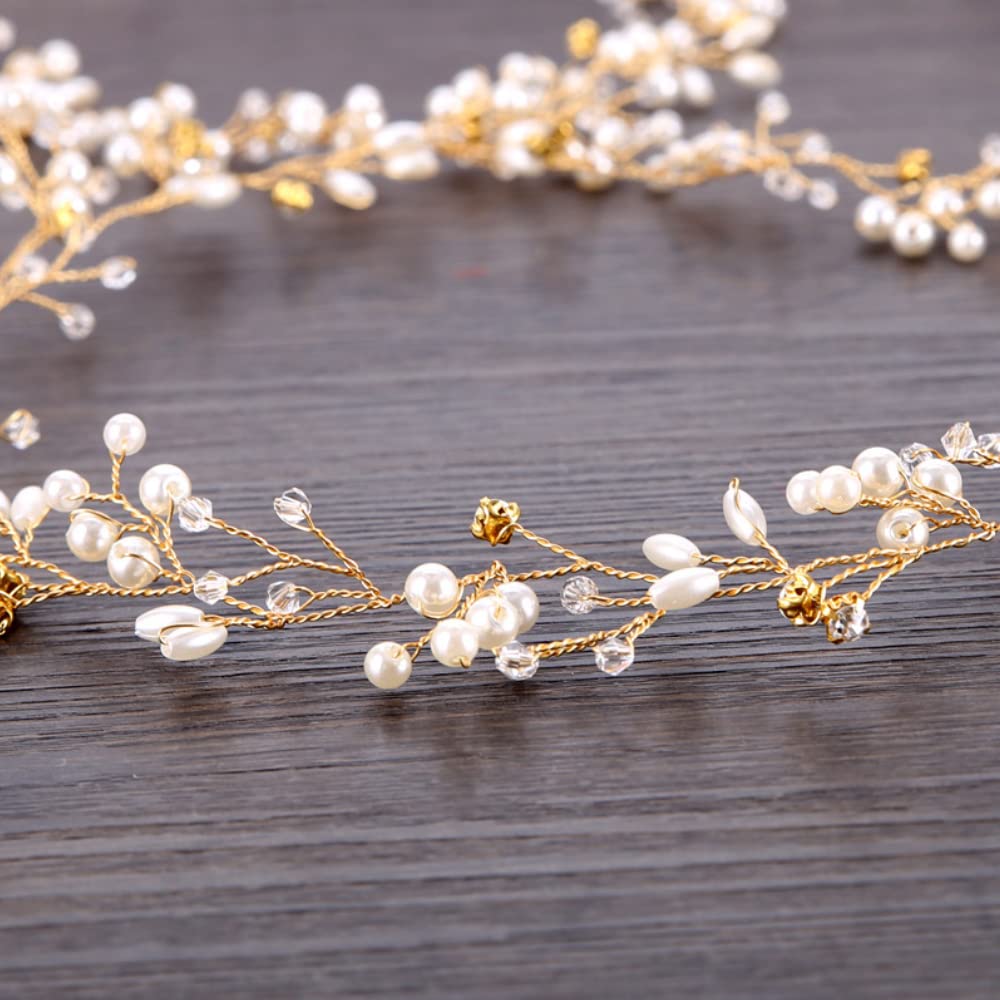 Yellow Chimes Hair Vines for Girls Bridal Crown Pearl Hair Vine for Women Gold-Toned Floral Hair Vine Tiara Hair Accessories Wedding Jewellery for Girls and Women.