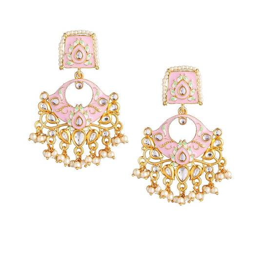 Yellow Chimes Traditional Gold Toned Pink Square Design Beads Meenakari Dangler Earrings for Women and Girls, Medium (YCTJER-88MNKSQR-PK)