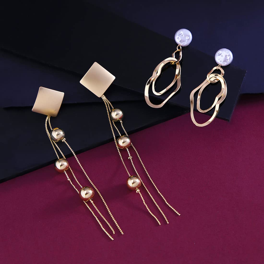 Yellow Chimes Latest Collection Silver Gold Plated Design Hoop Stud Earrings for Women and Girls (Dangler Design)