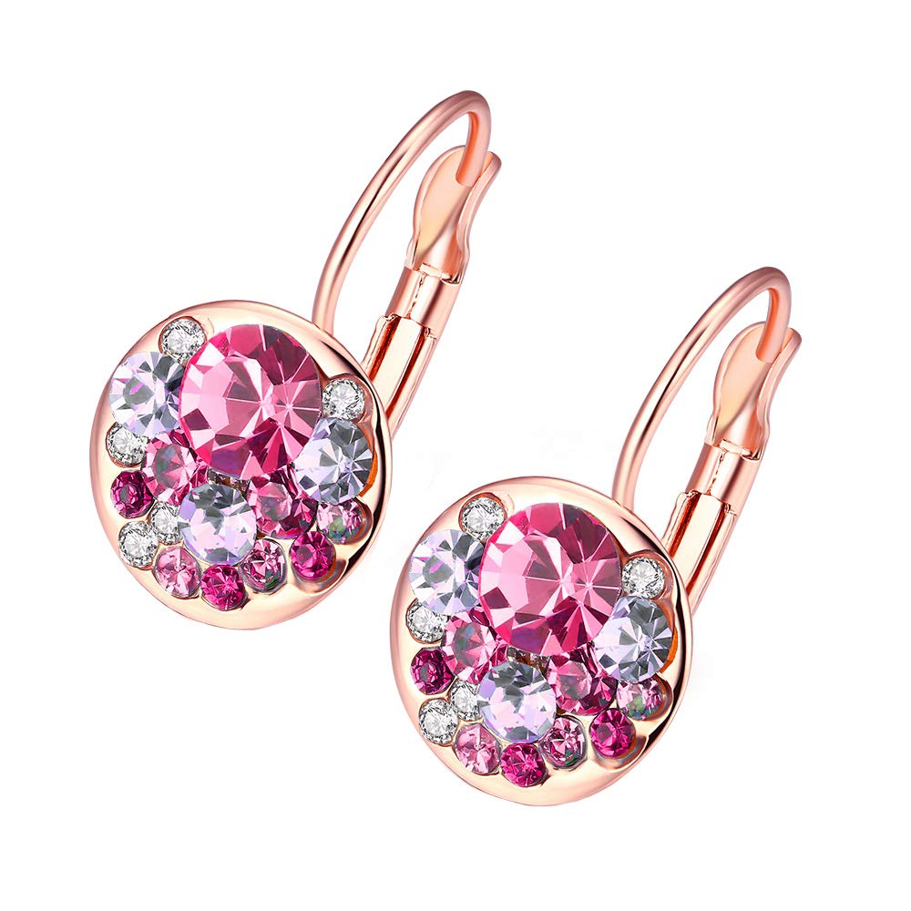 Kairangi Earrings for Women and Girls | Fashion Pink Crystal Stone Earring | Rose Gold Plated Drop | Round Shaped Clip On Earrings | Birthday Gift for Girls and Women Anniversary Gift for Wife