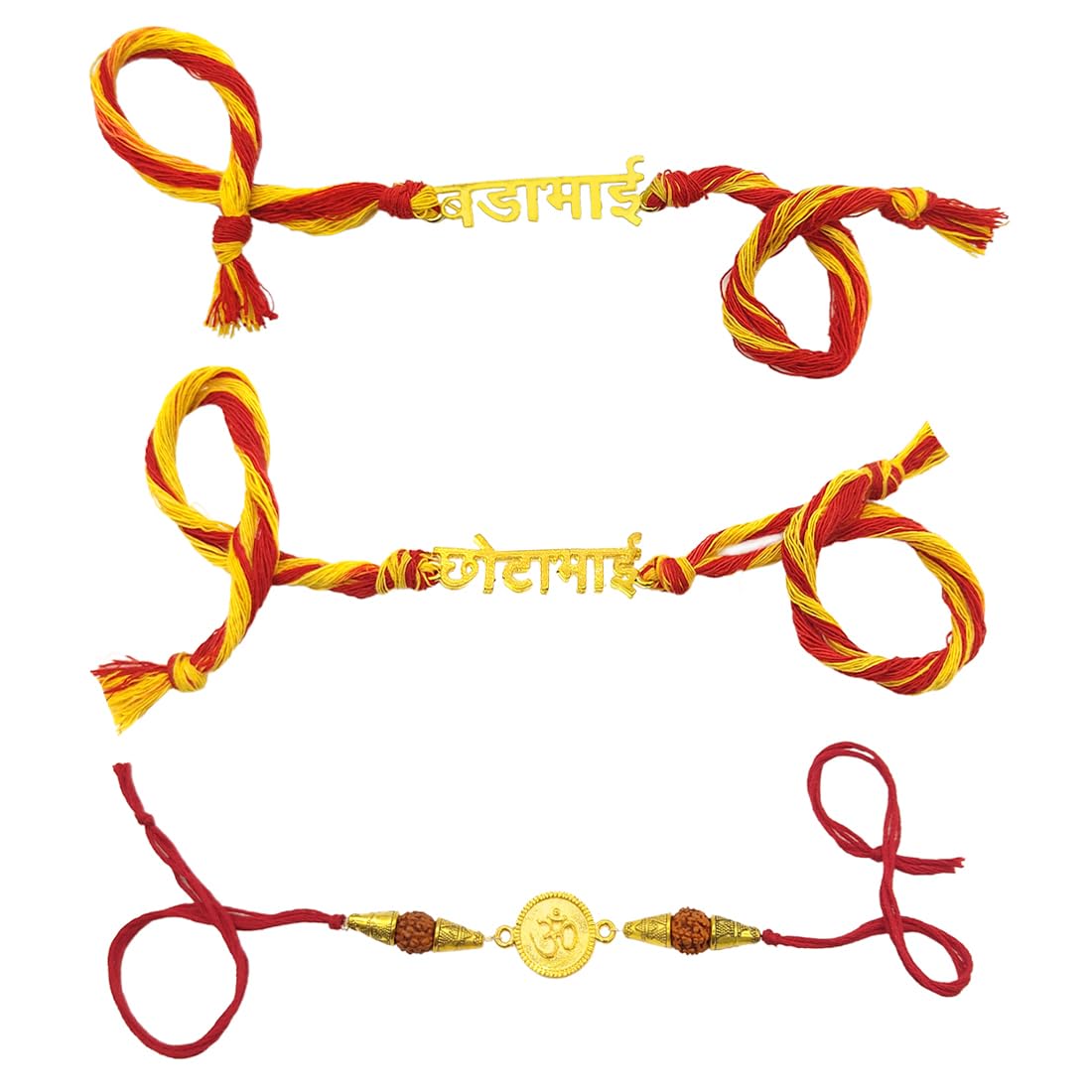 Yellow Chimes Rakhi for Brother | Combo of 3 Rakhi Set for Brother | Traditional Gold Plated Rakhi Set for Brother and Sister| Rakhi with Roli, Chawal and Greeting Card