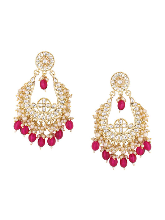 Yellow Chimes Earrings for Women Gold Toned Kundan Studded Pink Pearl Drop Dangler Earrings for Women and Girls