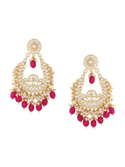 Yellow Chimes Earrings for Women Gold Toned Kundan Studded Pink Pearl Drop Dangler Earrings for Women and Girls