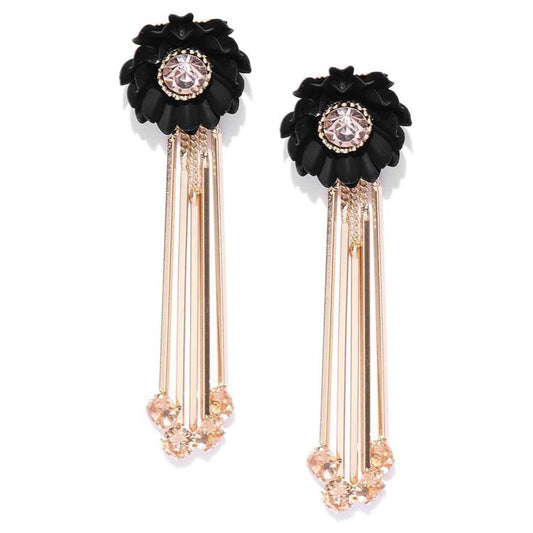 Yellow Chimes Danglers Earrings for Women Black Floral Earrings Gold Plated Long Danglers Earrings For Women and Girls.