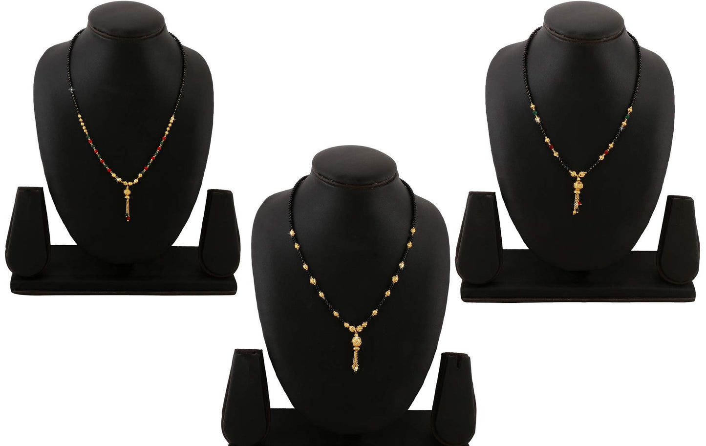 Yellow Chimes Combo of 3 PCs Ethnic Traditional Gold Plated Black Beads Mangalsutra Pendant Necklace for Women and Girls