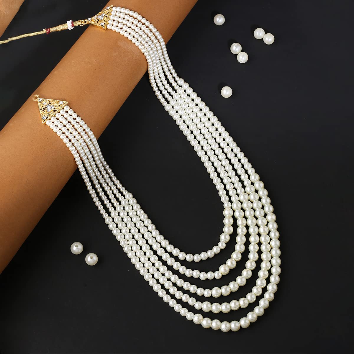 Yellow Chimes Dulahmala For Mens White Beads Pearl Necklace Jewellery for Groom Dulha Moti Mal Haar For Men Sherwani Necklace