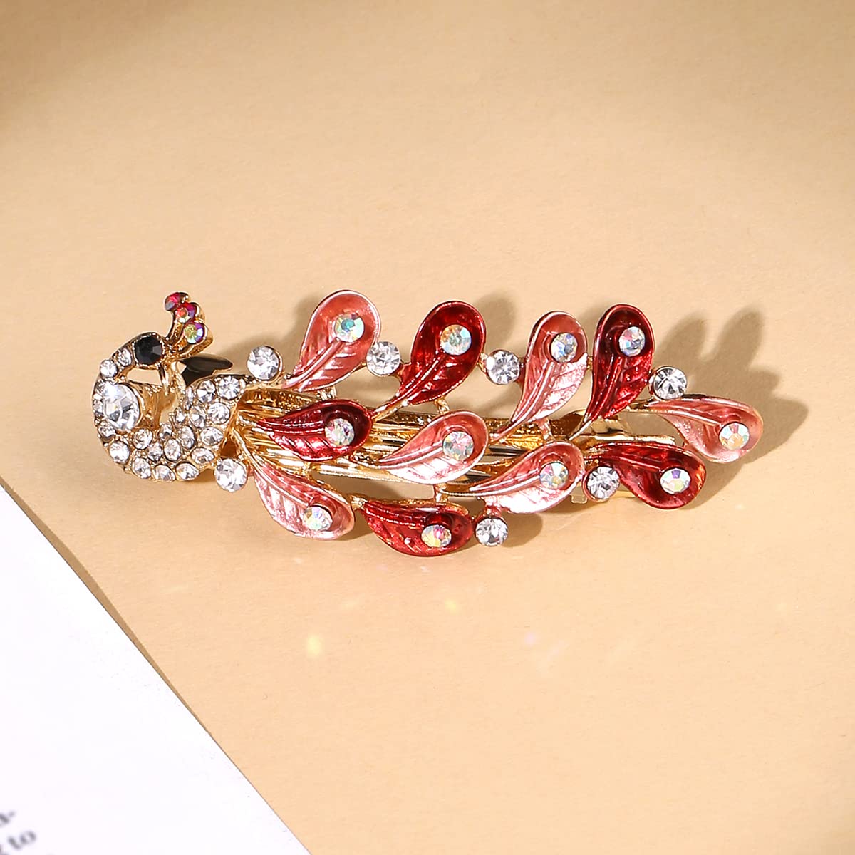 Yellow Chimes Hair Clips for Women Girls Barrette Hair Clips for Women Hair Accessories for Women Peacock Clips for Women Red Crystal French Barrette Hair Clips for Women and Girls Gift For Women & Girls