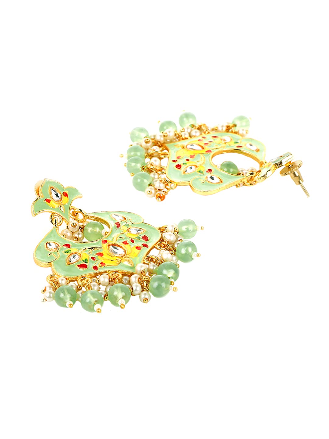 Yellow Chimes Ethnic Gold Plated Traditional Beads Green Meenakari Floral Design Chandbali Earrings for Women and Girls, Medium (YCTJER-99MNKFLW-GR)