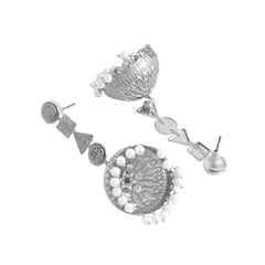 Yellow Chimes Earrings For Women Silver Oxidised Long Dangler Jhumka Earrings | Traditional Oxidised Silver Jhumki Earrings I Birthday Gift For Girls & Women Anniversary Gift for Wife