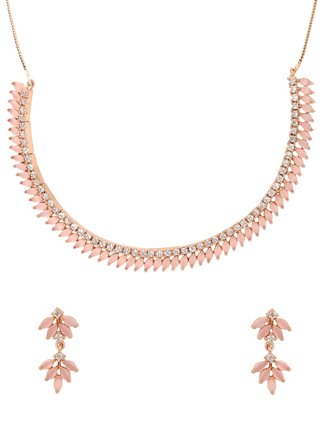 Yellow Chimes Jewellery Set For Women Rose Gold Toned AD/American Diamond Studded Necklace Set For Women and Girls