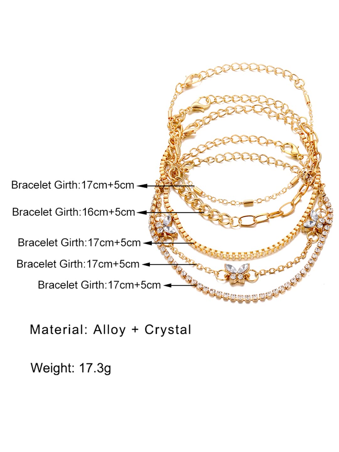 Yellow Chimes Combo Bracelets for Women 5 Pcs Gold Plated Chain Bracelet Set for Women and Girls