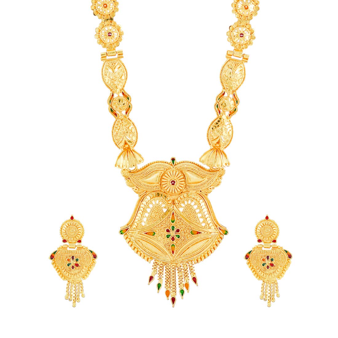 Yellow Chimes Jewellery Set for Women and Girls Traditional Golden Jewellery Set for women Gold Plated Necklace Set | One Gram Gold Long Haram Jewellery Set | Birthday Gift for girls and women Anniversary Gift for Wife