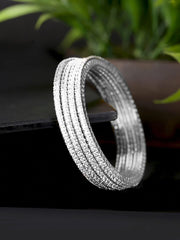 Yellow Chimes American Diamond Bangles for Women Silver Plated 4 PCs High Grade Authentic White AD Jewellery Bangles Set for Women and Girls