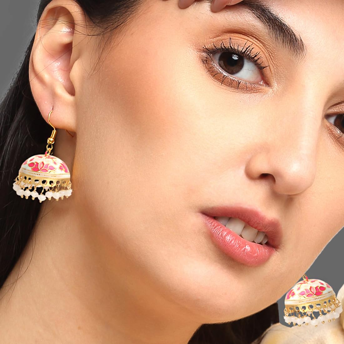 Kairangi Meenakari Jumka Earrings with Ethnic Design Gold Plated Traditional Beads Combo of 2 pair for Women and Girls