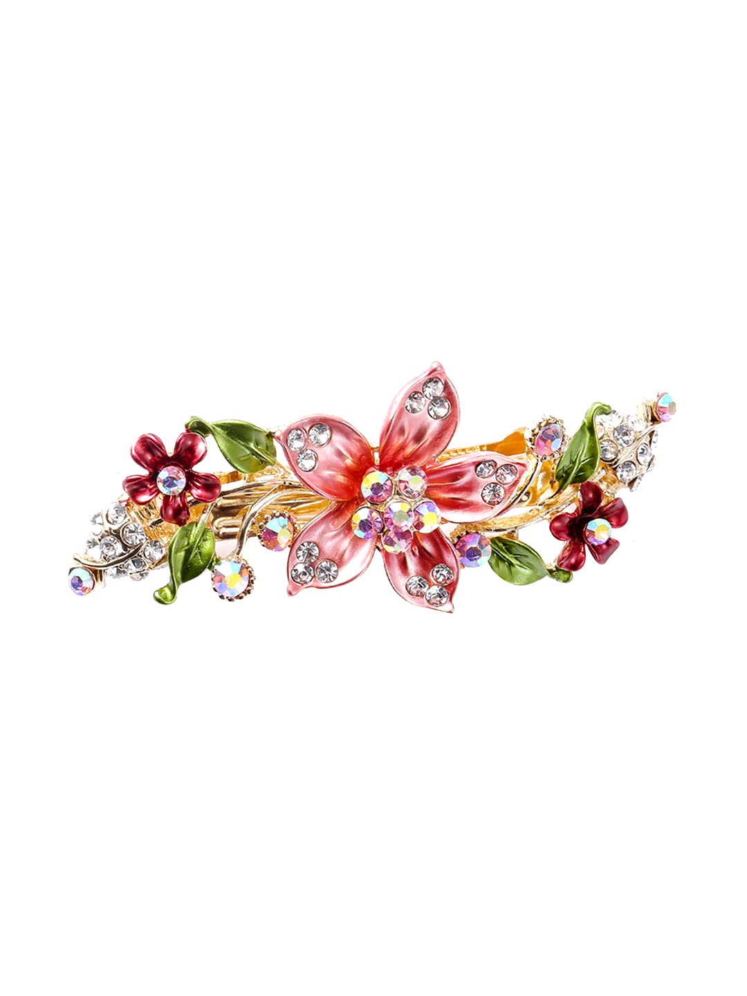 Yellow Chimes Hair Clips for Women Girls Barrette Hair Clips for Women Hair Accessories for Women Enameled Floral Clips for Women Red Crystal French Barrette Hair Clips for Women and Girls Gift For Women & Girls