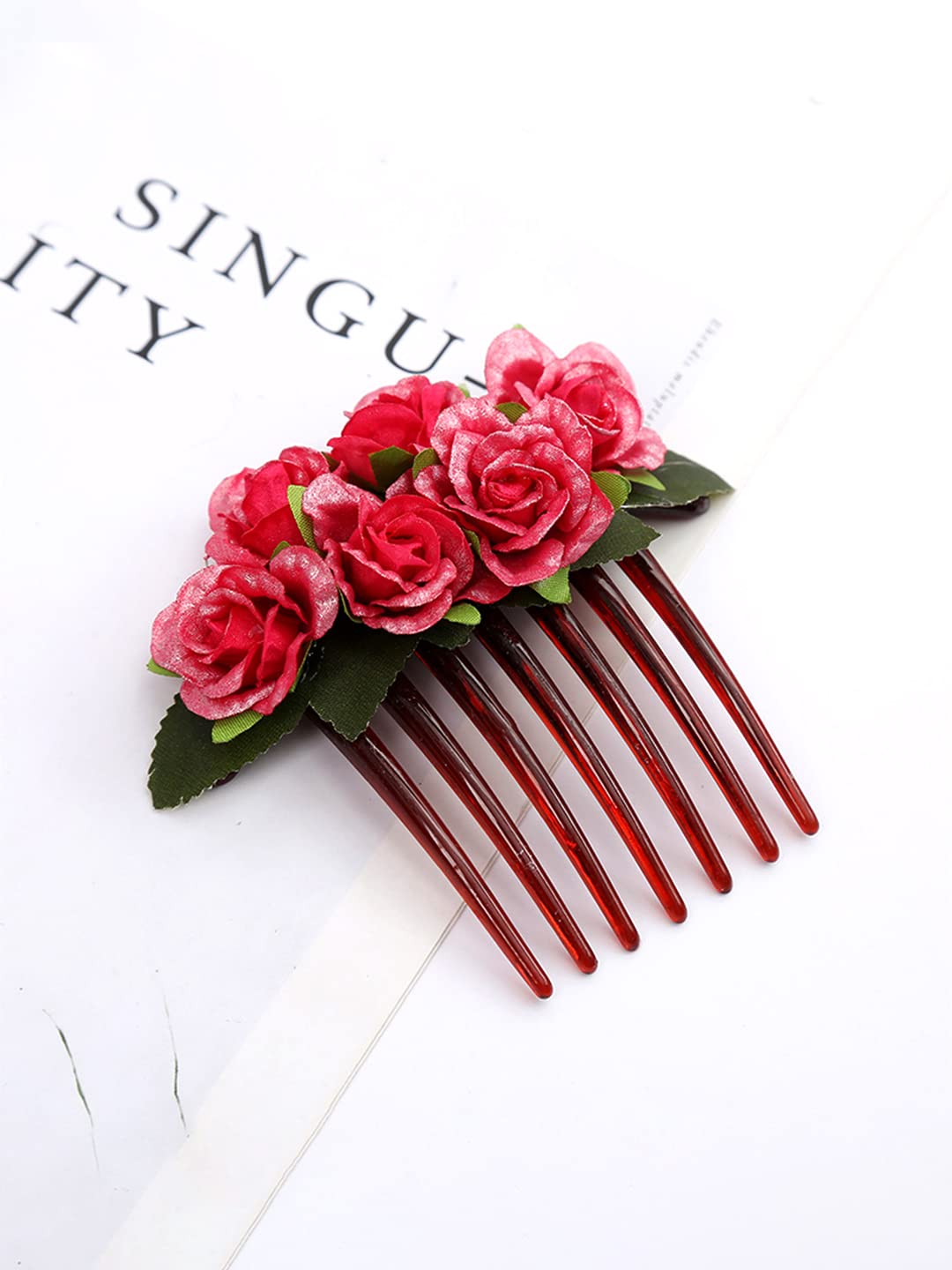 Yellow Chimes Comb Pin for Women Hair Accessories for Women Floral Hair Pins for Women Artificial Floral Hair Pin Bridal Hair Accessories for Wedding Side Pin/Hair Clip/Juda Pin Accessories for Women