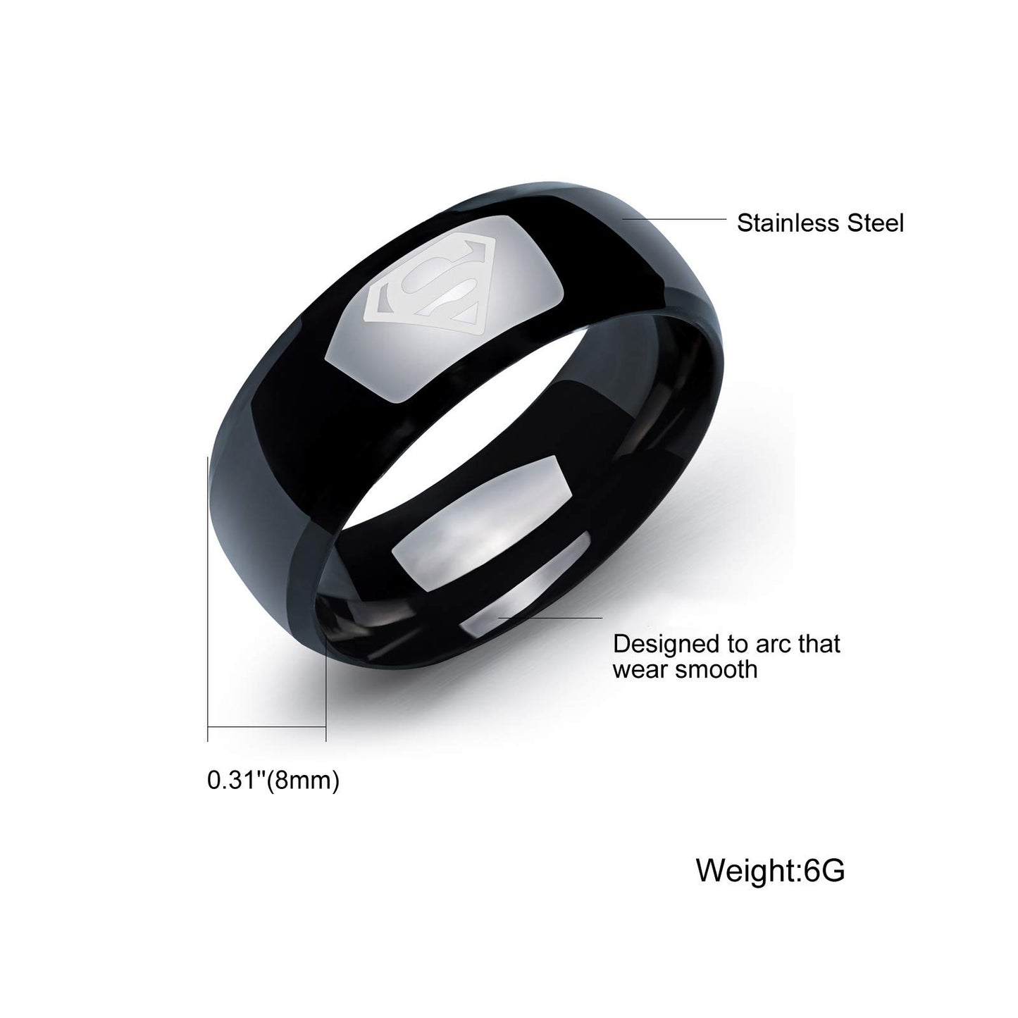 Yellow Chimes Titanium Superman Stylish Black Ring for Men and Boys, US 10, YCFJRG-SUP2245-10-BK