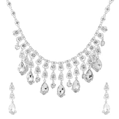 Yellow Chimes Jewellery Set For Women Silver Toned Tear Drop Crystal Designed Necklace Set With Earring For Women and Girl