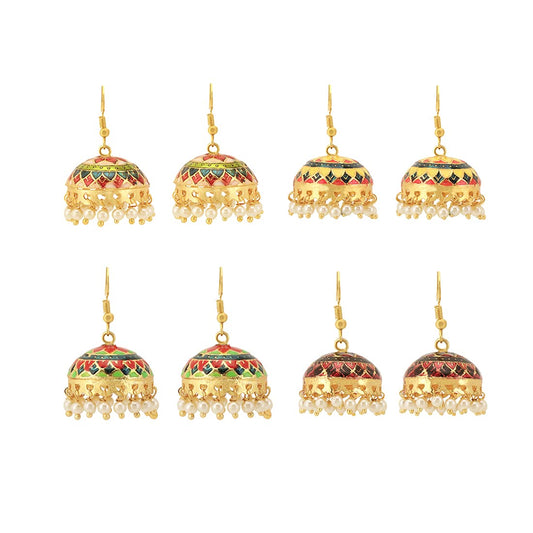 Yellow Chimes Meenakari Jhumka Earrings for Women Combo of 4 Pairs Meenakari Handcrafted Jaipur Rajasthani Style Traditional Jhumka/Jhumki Earrings for Women and Girls