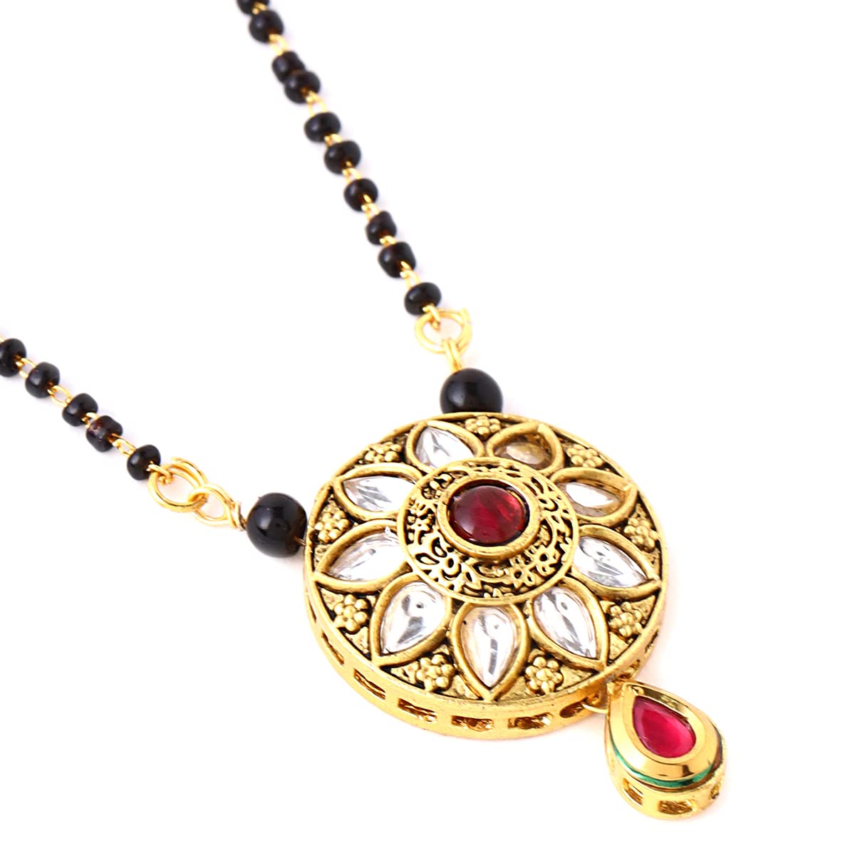 Yellow Chimes Mangalsutra for Women Traditional Black Beads Mangalsutra | Gold Plated Mangalsutra | Circle Charm Nallapusalu Chains for Women| Anniversary Gift for Wife Birthday Gift for Women & Girls