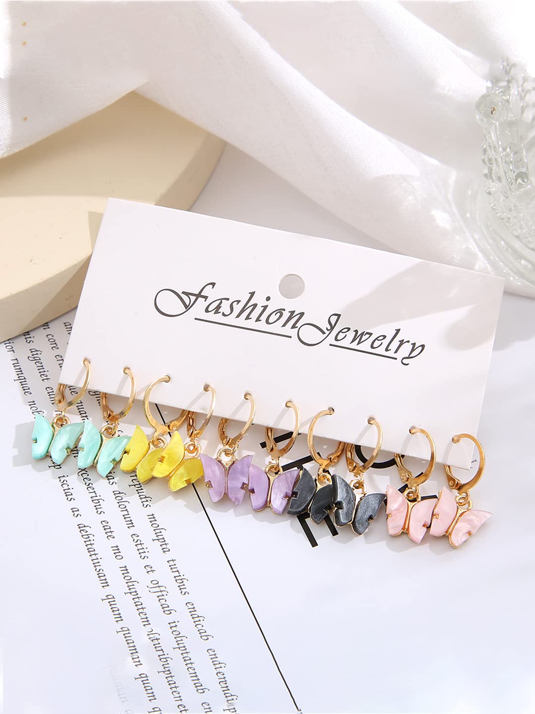 Kairangi Earring For Women Combo Pack Of 5 Pairs Gold Toned Huggie Hoops With Attached Multicolor Butterfly Charm Earrings For Women and Girls