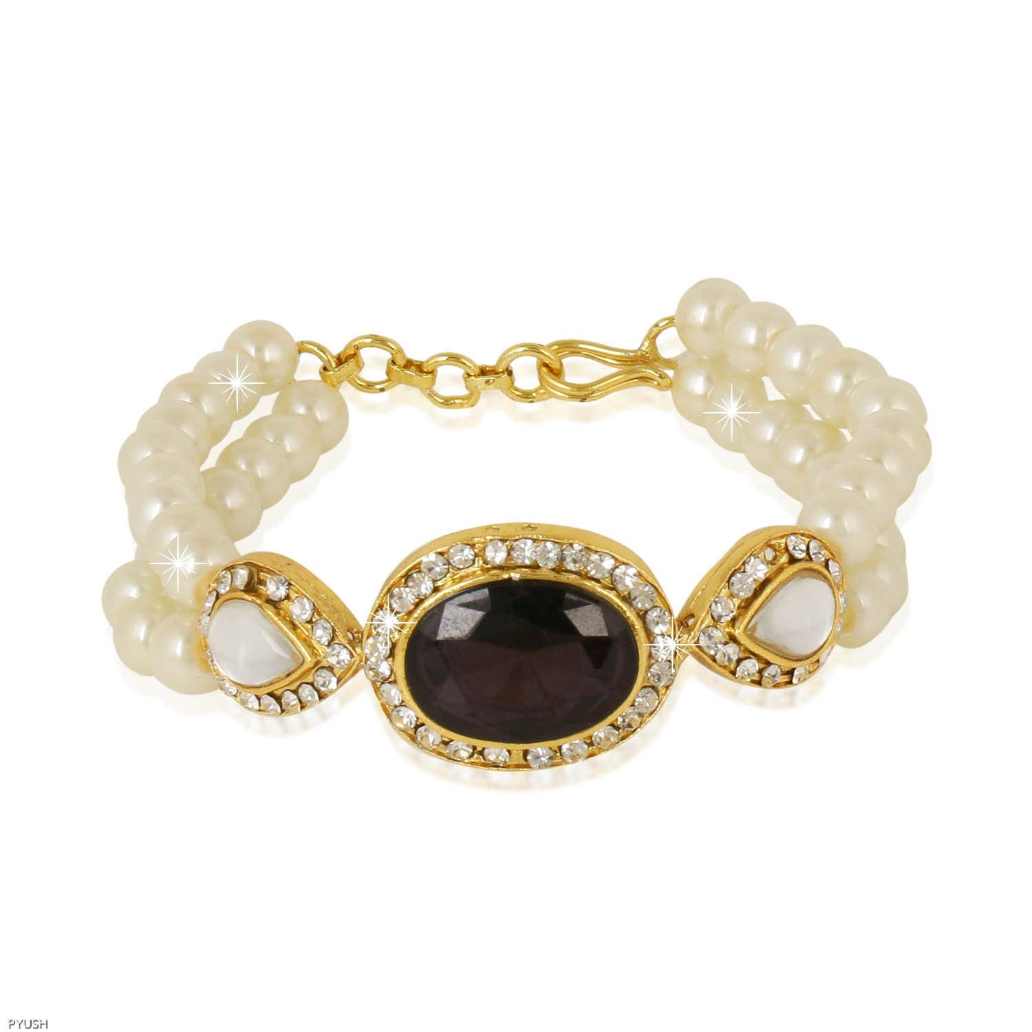 Yellow Chimes Black Stone Shine Pearl Strand Bracelet for Women and Girls