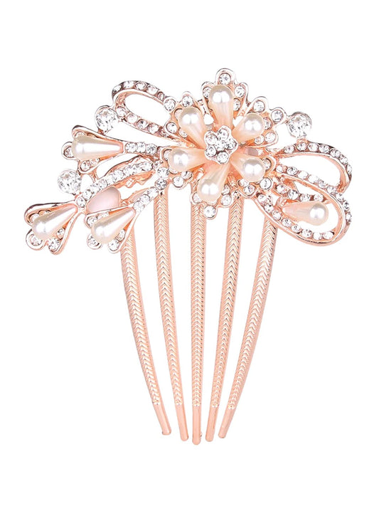 Yellow Chimes Comb Pin for Women Hair Accessories for Women Floral Comb Clips for Hair for Women Rosegold Crystal Hair Pin Bridal Hair Accessories for Wedding Side Pin / Comb Pin / Juda Pin Accessories for Women