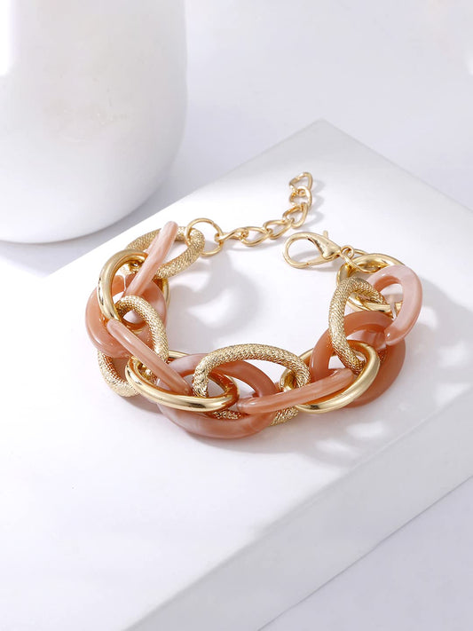 Yellow Chimes Chain Bracelet for Women Stainless Steel Gold Plated Big Peach Link Chain Bracelet for Women and Girls