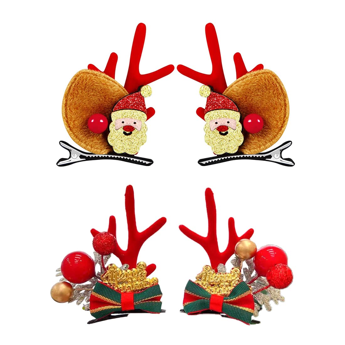 Melbees by Yellow Chimes Hair Clips for Women Girls Hair Accessories Winter Christmas Collection Hair Clip 4 Pcs Hair Clips Hairclips Cute Christmas Characters Alligator Clips for Hair Pins for Women