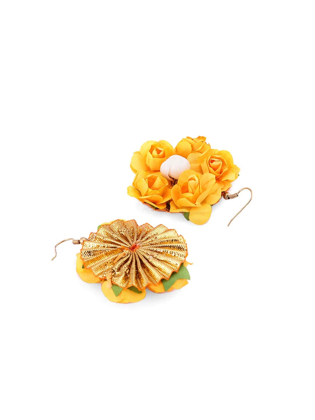 Yellow Chimes Yellow Flower Jewellery Set for Haldi Baby Shower Mehandi Godbharai Bahubali Paper Aritificial Jewelley Set for Women and Girls
