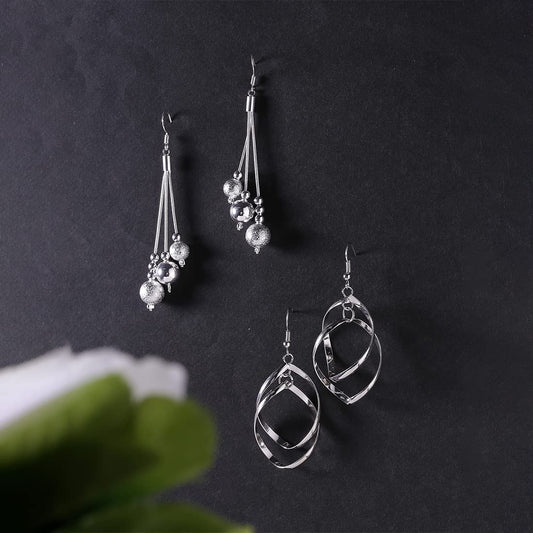 Kairangi Earrings for Women and Girls | Silver Beads Dangler Earrings | Oval Shaped Western Long Danglers Earrings Combo | Birthday Gift for girls & women Anniversary Gift for Wife