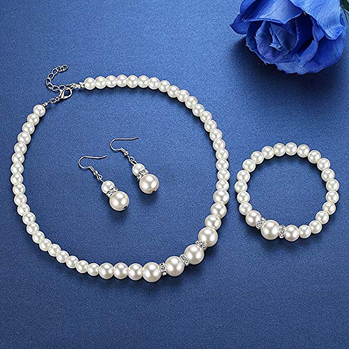 Yellow Chimes White Pearl Necklace Set with Bracelet & Earrings Pearl Jewellery Set for Women (Silver,White) (YCFJNS-221PERL-WH)