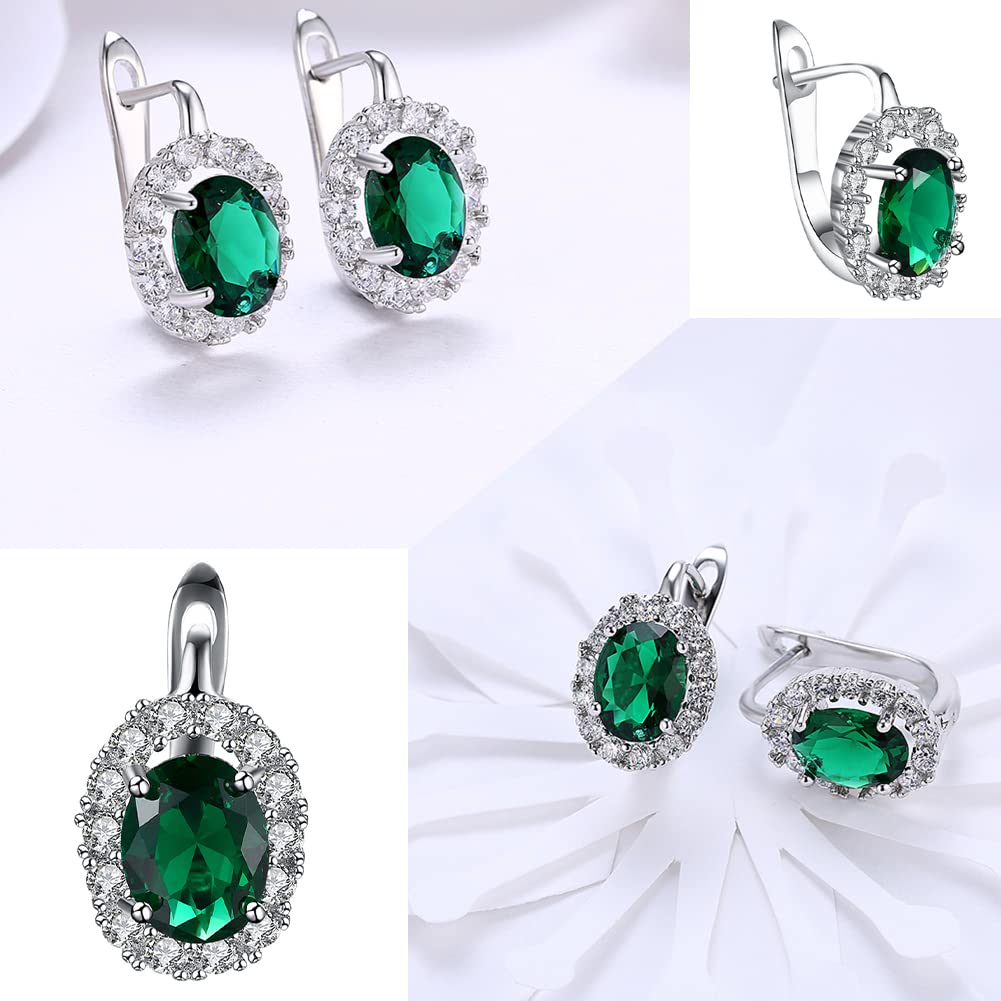 Kairangi Earrings for Women and Girls | Green and White Crystal Stone Studs | Silver Tone Earring | Ovel Shaped Clip On stud Earrings | Birthday Gift for Girls and Women Anniversary Gift for Wife