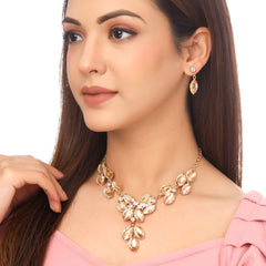 Yellow Chimes Jewellery Set For Women Gold Toned Oval Shaped Crystal Studded Necklace Set With Earring For Women and Girls