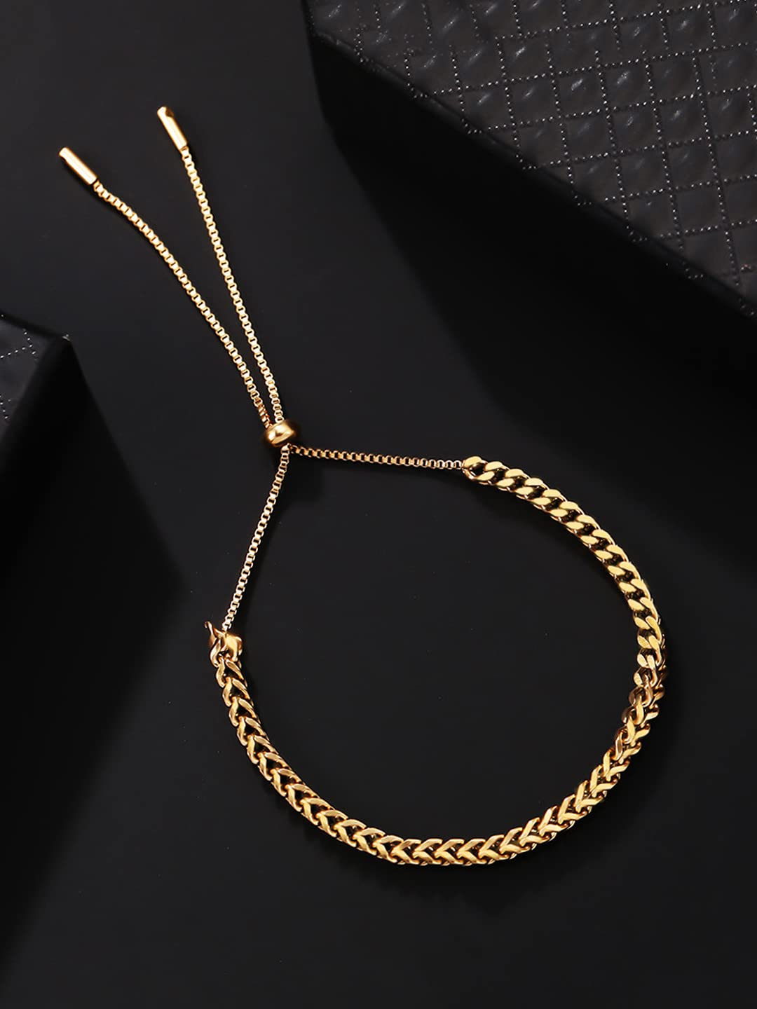 Yellow Chimes Chain Bracelet for Women Gold Plated Adjustable Drawstring Stainless Steel Chain Bracelet for Women and Girls