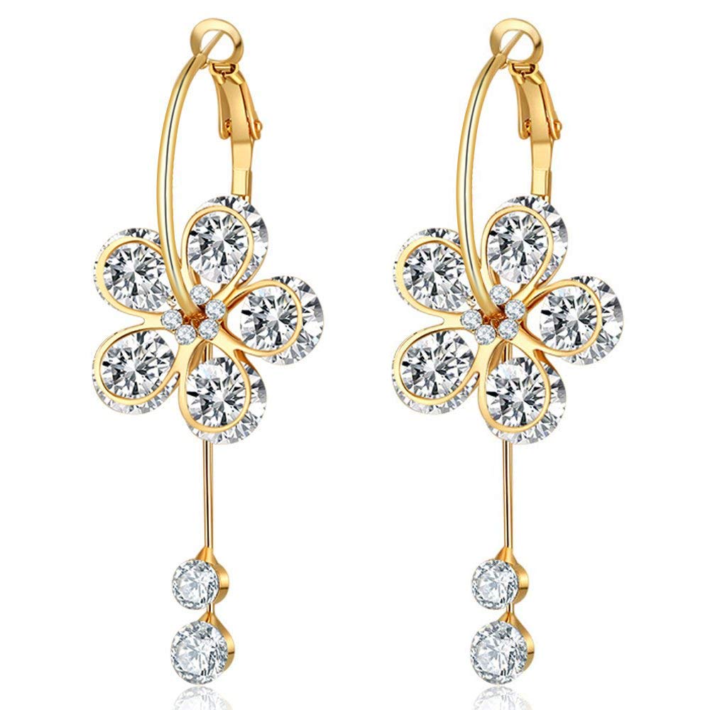 Yellow Chimes Stylish Floral A5 Grade Crystal Drop Earrings for Women and Girls
