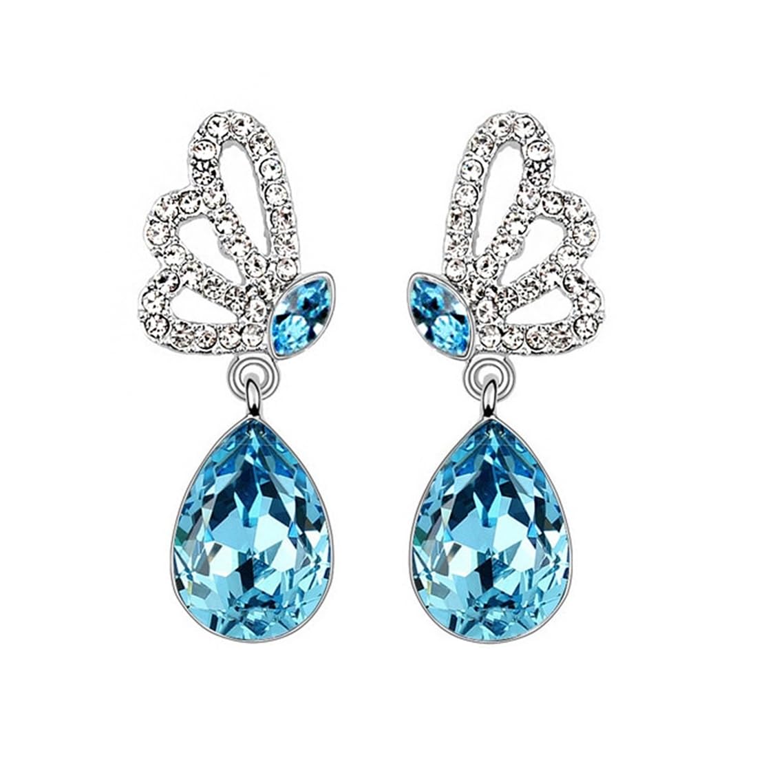 Kairangi Drop Earrings for Women Blue Crystal Butterfly Drop Earrings Silver Plated Splendid Drop Earrings for Women and Girls