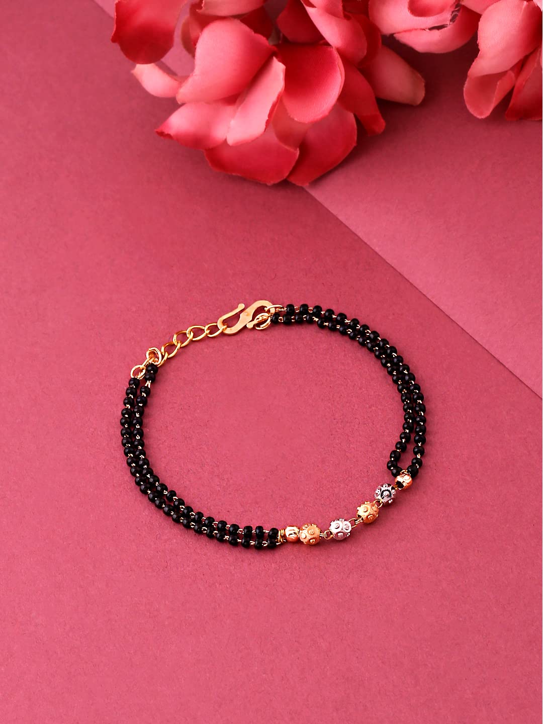 Yellow Chimes Bracelet for Women Gold Toned Black Beads MangalSutra Designed Bracelet for Women and Girls