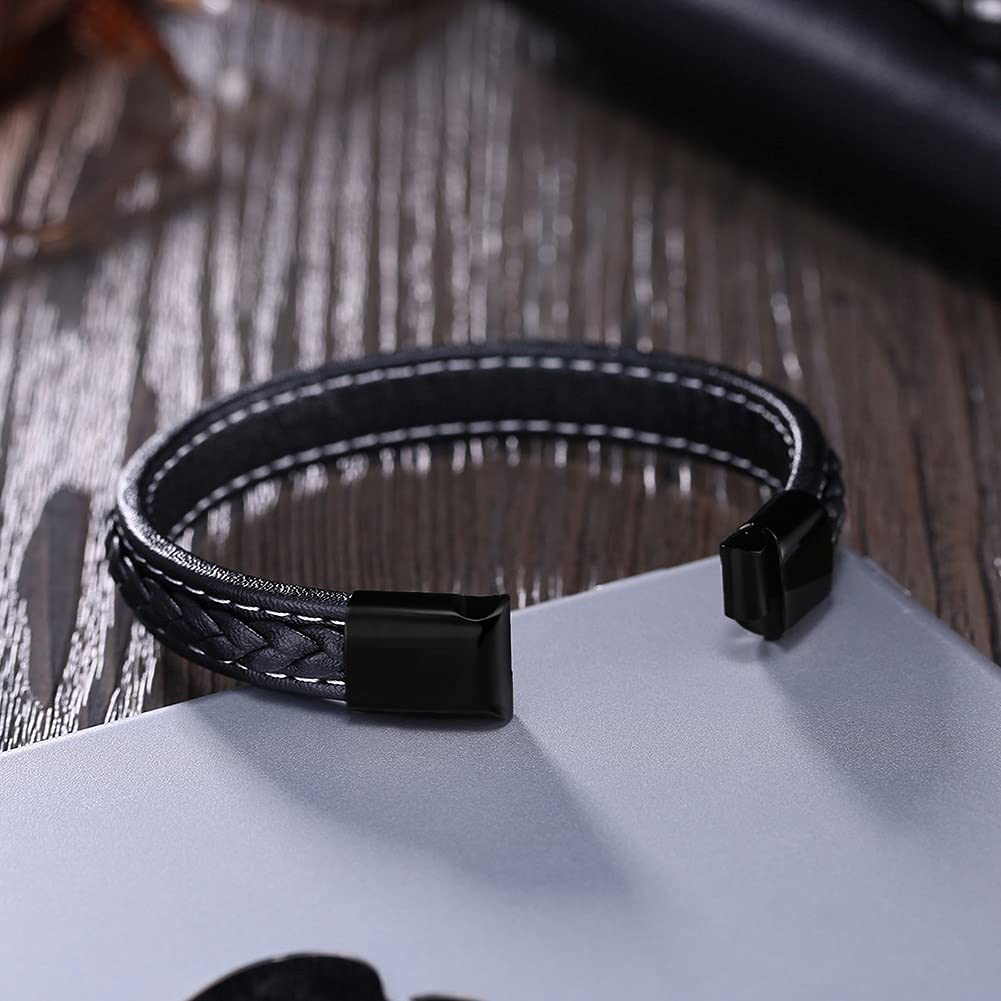 Yellow Chimes Bracelets for Men and Boys Black Leather Bracelet for Men | Magnetic-Clasp Genuine Leather Wrap Bracelets for Men | Birthday Gift for Men and Boys Anniversary Gift for Husband