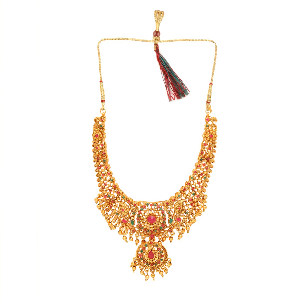 Yellow Chimes Jewellery Set for Women and Girls Temple Jewellery Set for Women Traditional | Gold Plated Necklace Set With Maang Tikka | Studded Stone Antique Jewellery | Birthday Gift for girls and women Anniversary Gift for Wife