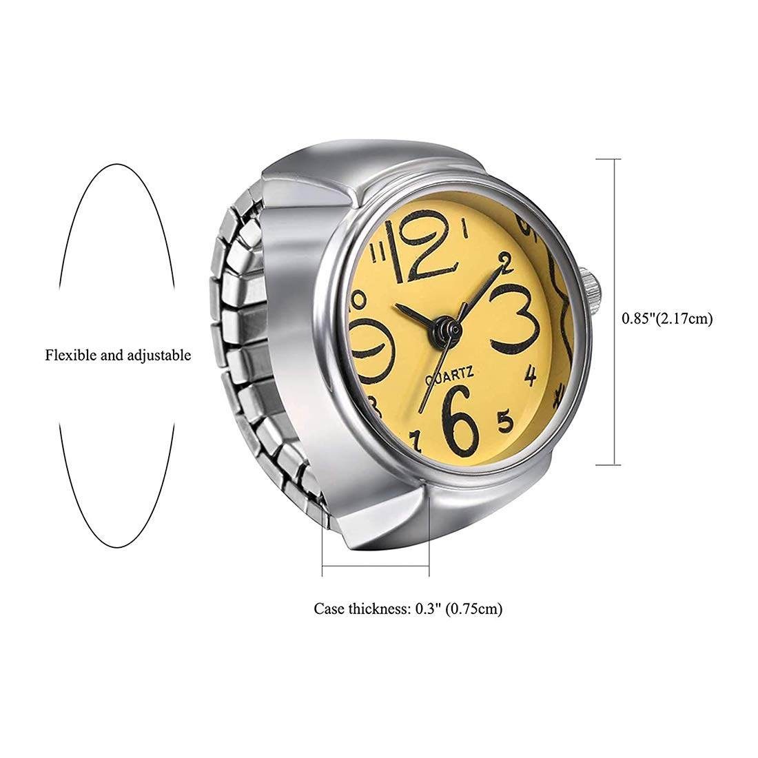 Yellow Chimes Rings for Women Stainless Steel Yellow Dial Analog Watch Ring Stretchable Ring Watch for Women and Girls