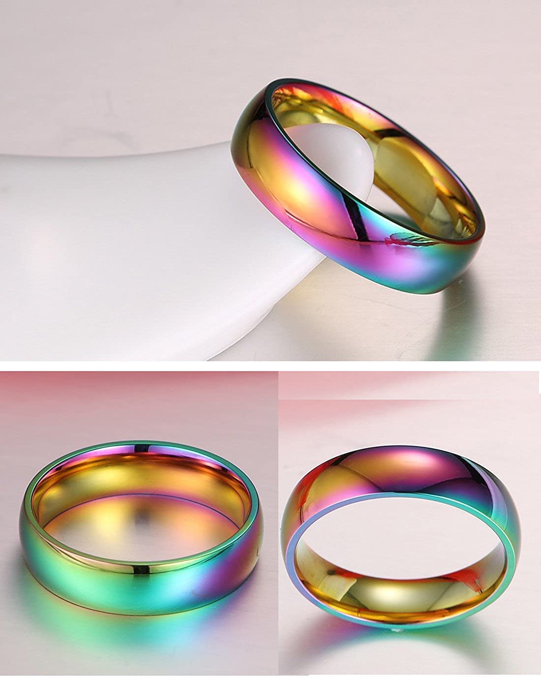 Yellow Chimes Rings for Women Band Ring Unique Rainbow Colors Never Fading Titanium Steel Ring for Women and Girls.