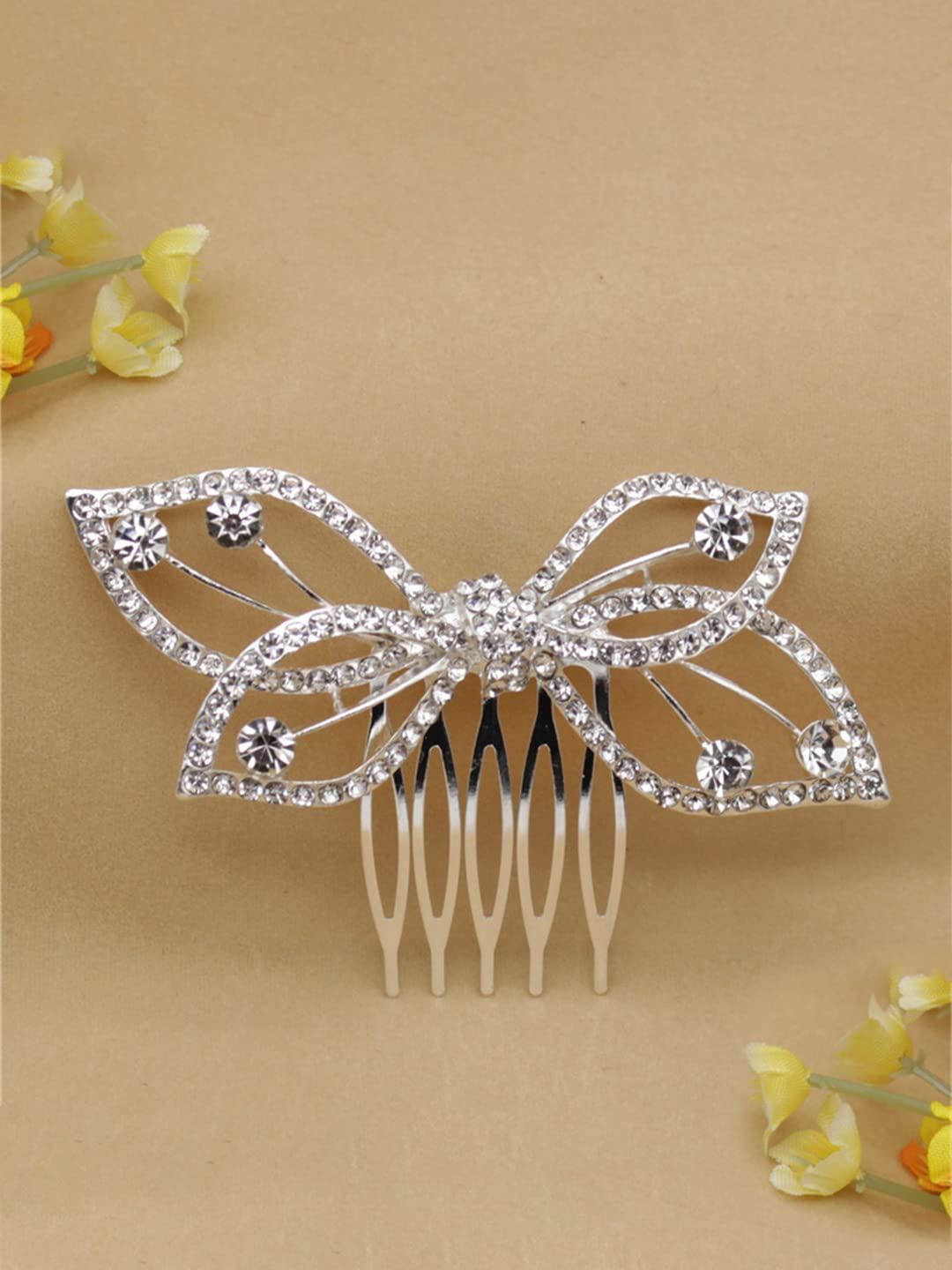 Yellow Chimes Comb Pin for Women Hair Accessories for Women Leafy White Comb Clips for Hair for Women Crystal Hair Pin Bridal Hair Accessories for Wedding Side Pin / Comb Pin / Juda Pin Accessories for Women