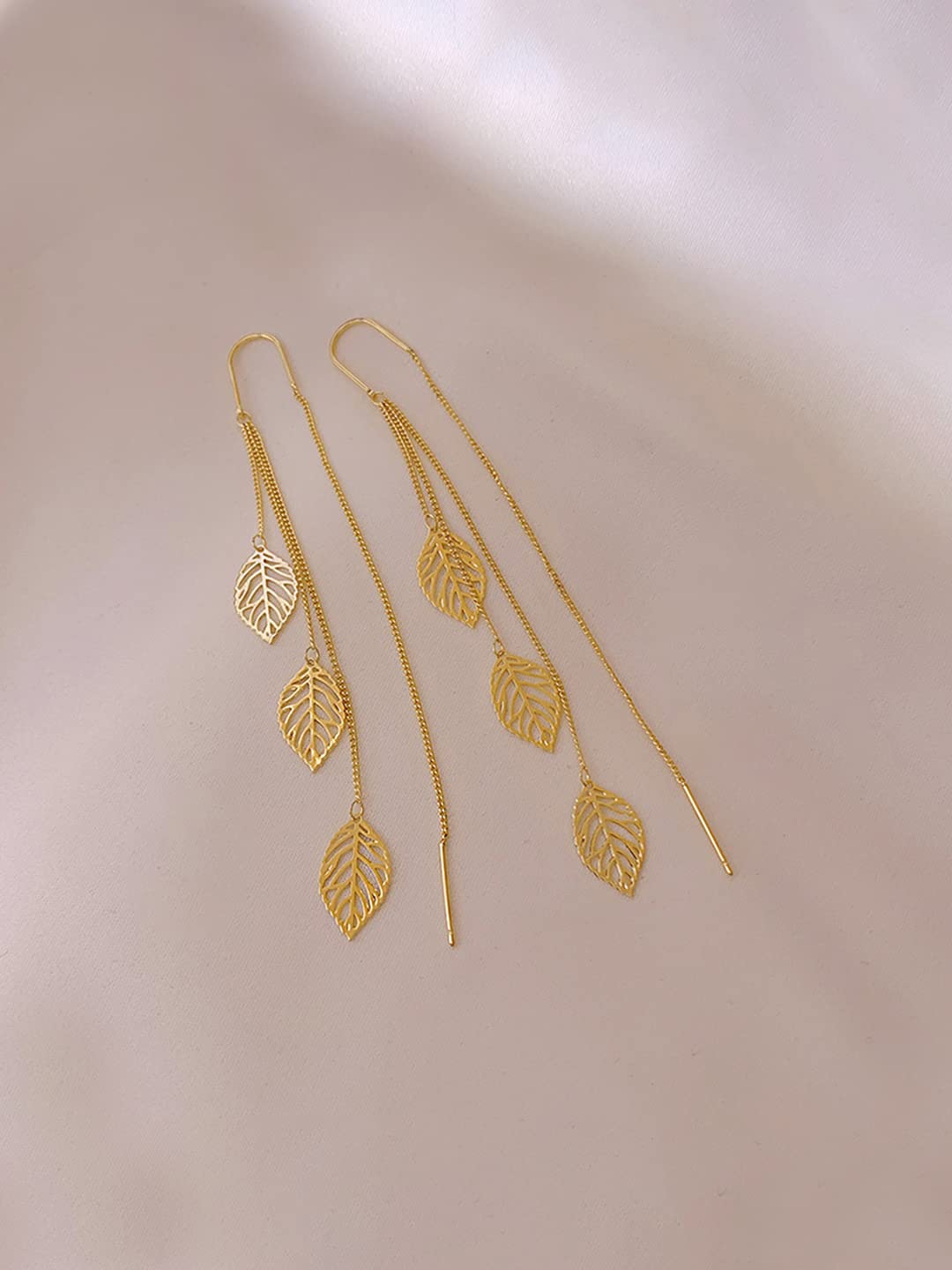 Yellow Chimes Earrings For Women Gold Tone Chain With Leaf Hanging Dangle Earrings For Women and Girls