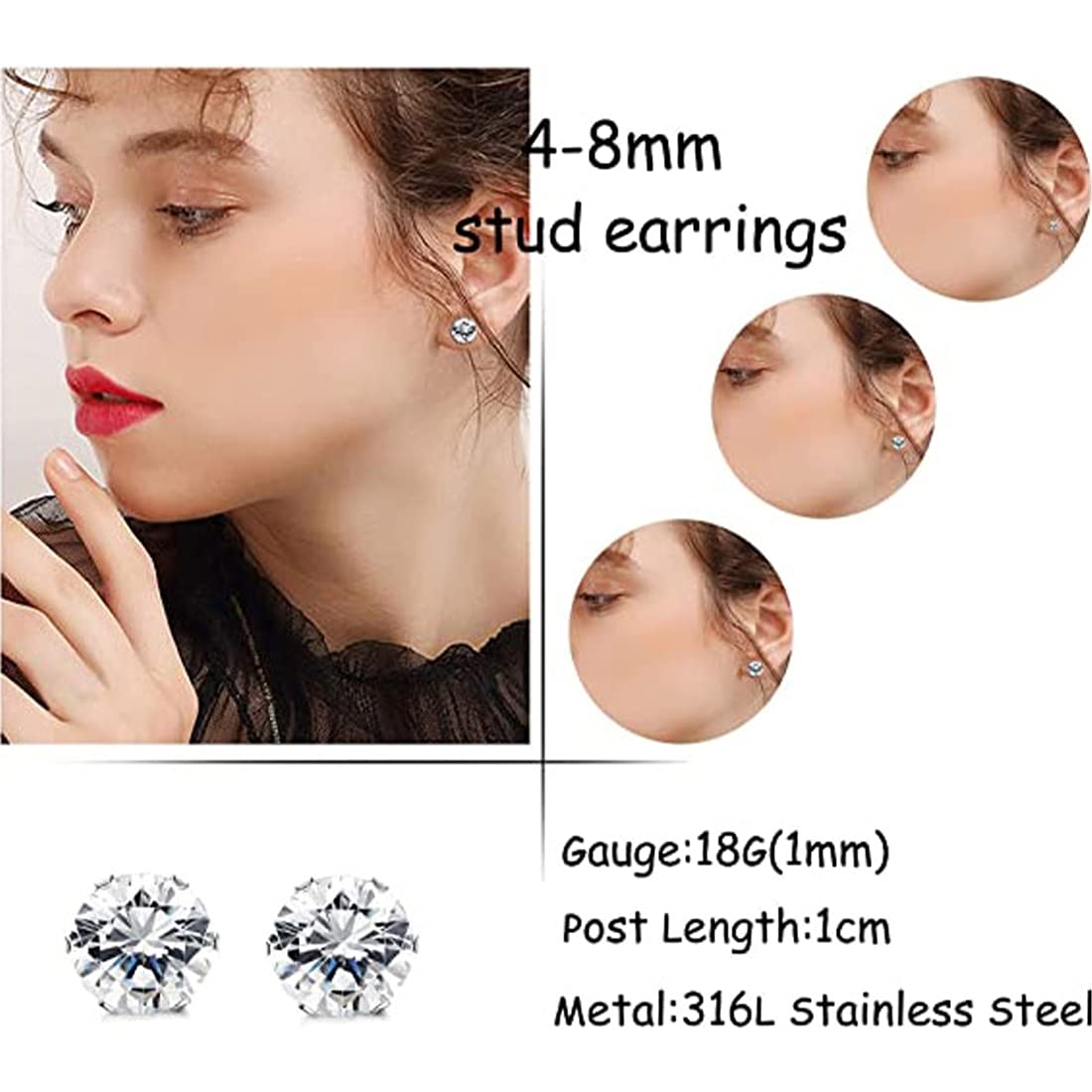 Yellow Chimes Stud Earrings for Men Combo of 2 Pairs Stainless Steel Silver Black Small Crystal Stud Earrings for Men and Women