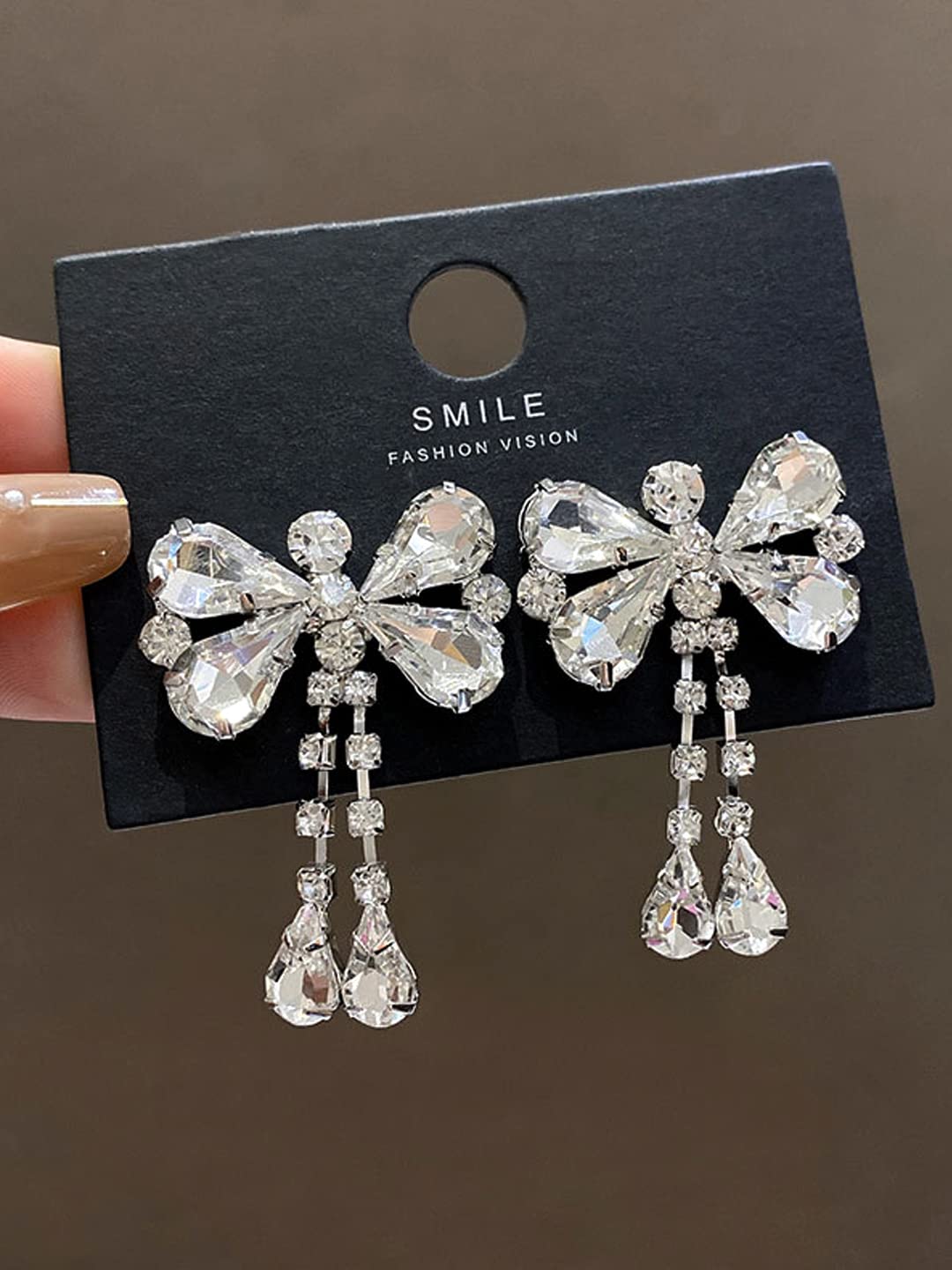 Yellow Chimes Earrings For Women Silver Tone Sparkling Crystal Studded Butterfly Shape Drop Earrings For Women and Girls