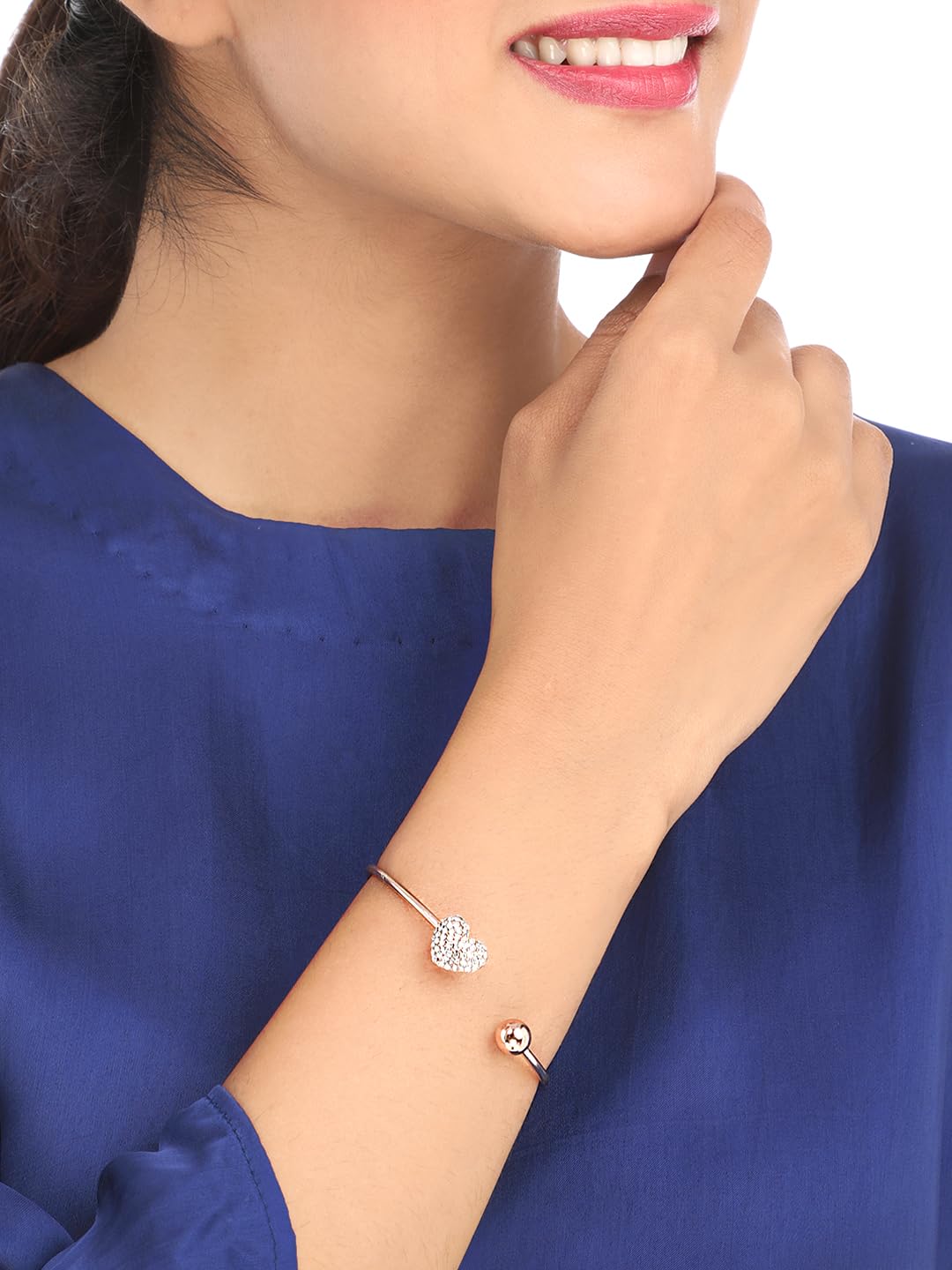 Kairangi Bracelet for Women and Girls Love Heart Crystal Rose Gold Plated Hand Cuff Kadaa Bracelet | Birthday Gift For girls and women Anniversary Gift for Wife