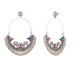 Yellow Chimes Combo of Two Pairs German Silver Oxidised Chand Bali Bollywood Celebrity Choice Peacock ChandBali Earrings For Women and Girl's