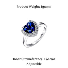Yellow Chimes Rings for Women Valentines Special Royal Blue Crystal Ring A5 Grade Crystal Heart Ring for Women and Girls.