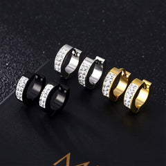 Yellow Chimes Hoop Earrings for Unisex Combo of 3 Pairs Stainless Steel Crystal Gold Silver Black Huggie Hoops Earrings for Women and Men